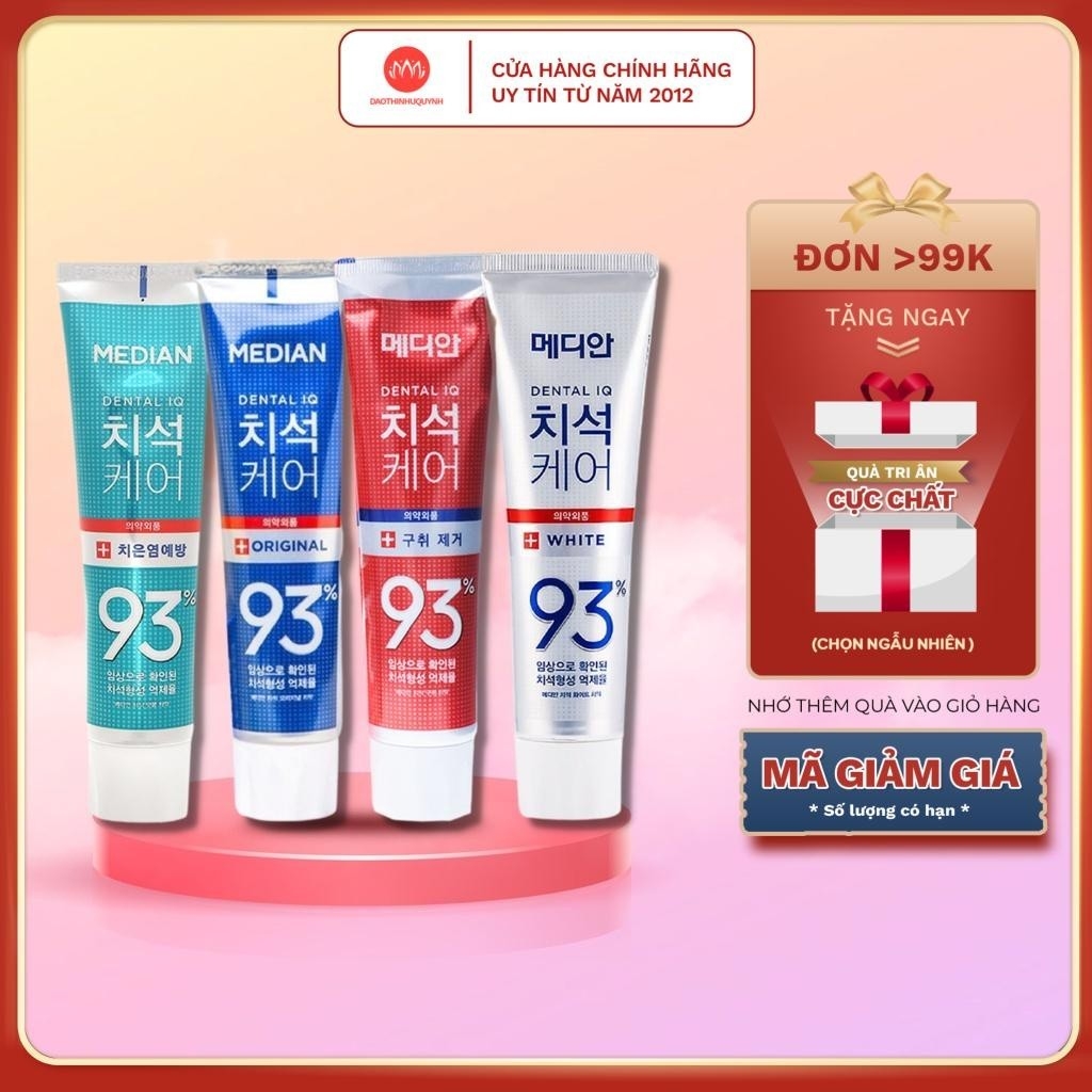 KEM ĐÁNH RĂNG MEDIAN 93% SỐ 1 Hàn QUỐC Dental IQ Chính hãng Làm trắng răng - Ngăn mảng bám 120g