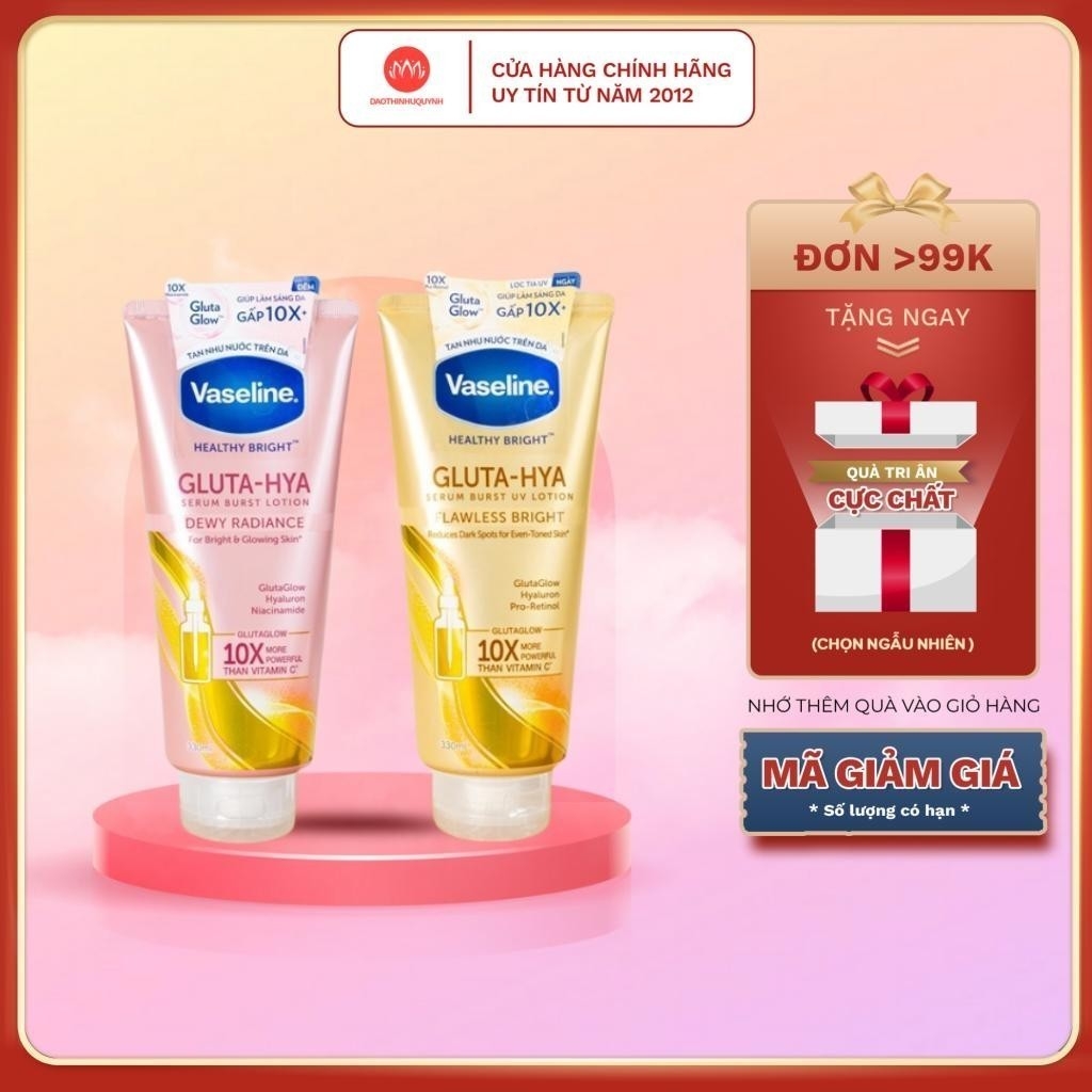 Sữa dưỡng thể Vaseline 10X Healthy Bright Gluta-Hya Serum Burst Lotion ban ngày - ban đêm 330ml