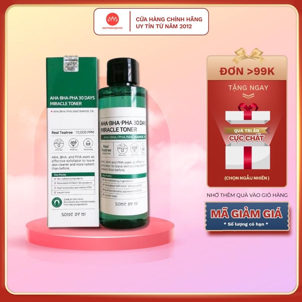 Nước Hoa Hồng Some By Mi AHA-BHA-PHA 30 Days Mirac Toner Làm Sạch Da, Tẩy Da Chết 30ml- 150ml
