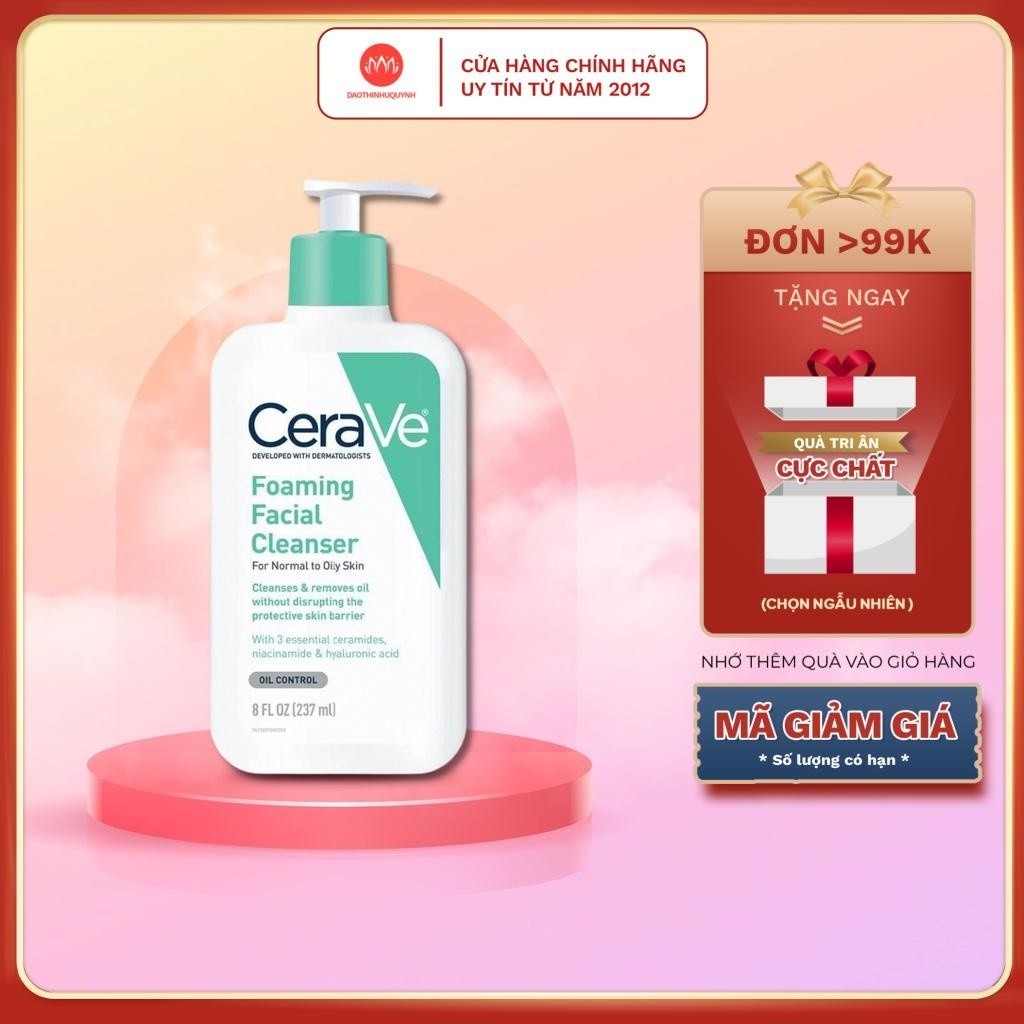 Sữa Rửa Mặt CeraVe Foaming Cleanser For Normal To Oily Skin Gel Moussant Dịu Nhẹ Cho Da 473ml