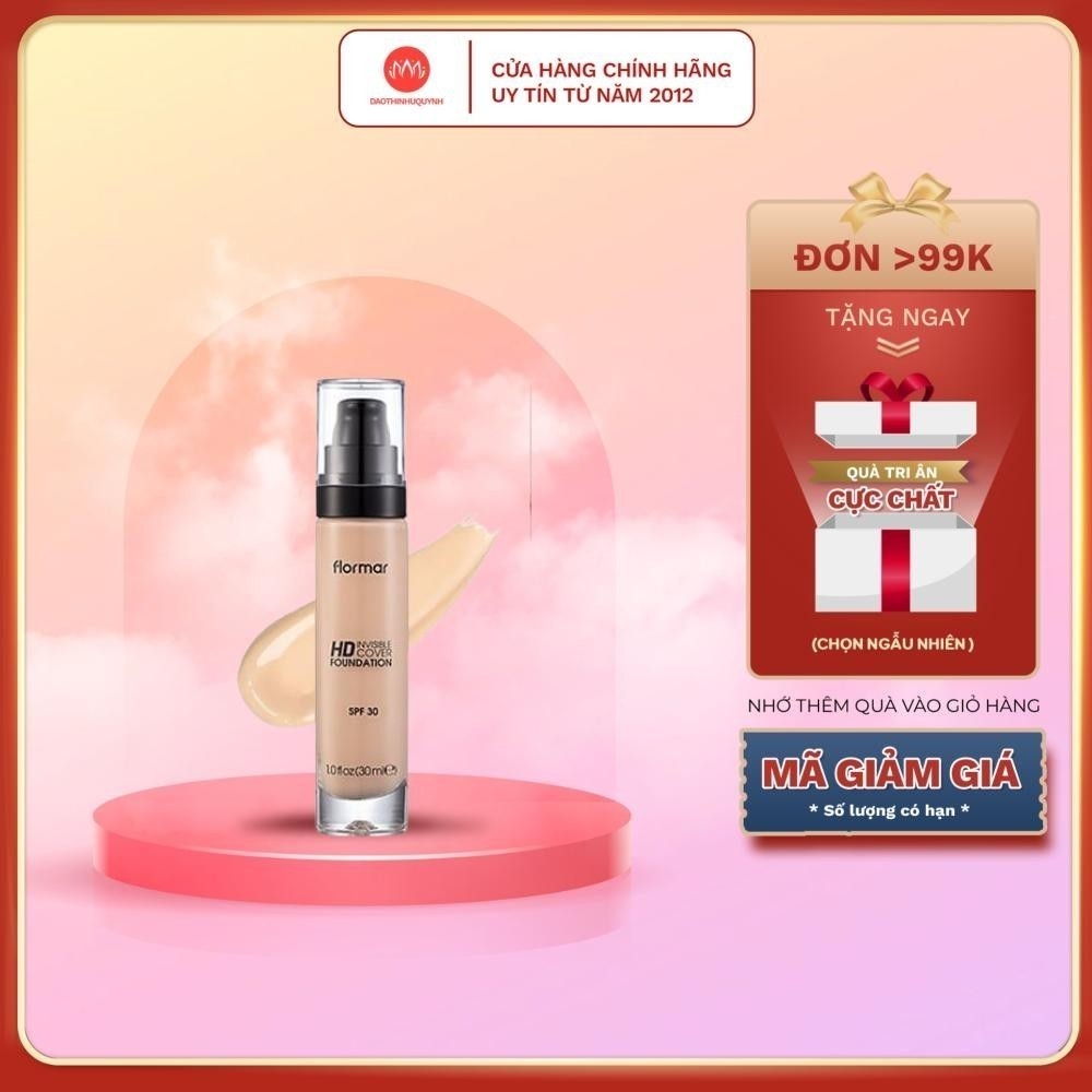 Kem Nền Mỏng Nhẹ Lâu Trôi Che Phủ Cao FLORMAR  Invisible Cover HD Foundation 30ml