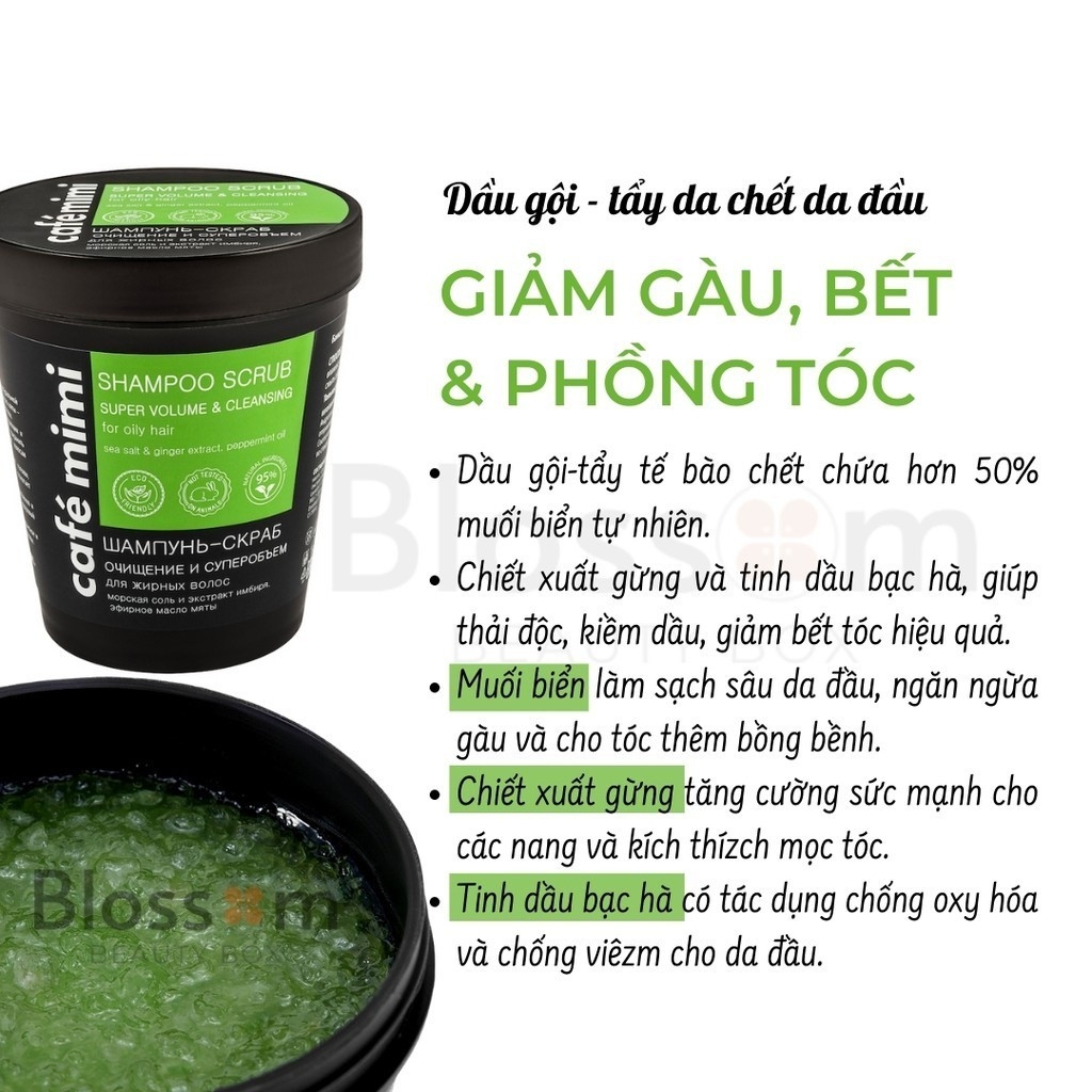 Tẩy Da Chết Da Đầu Cafe Mimi Shampoo Scrub 330g Sạch Gàu giảm ngứa | Phục Hồi Tóc Tóc Yếu Khô Xơ  - Chính Hãng - Nga