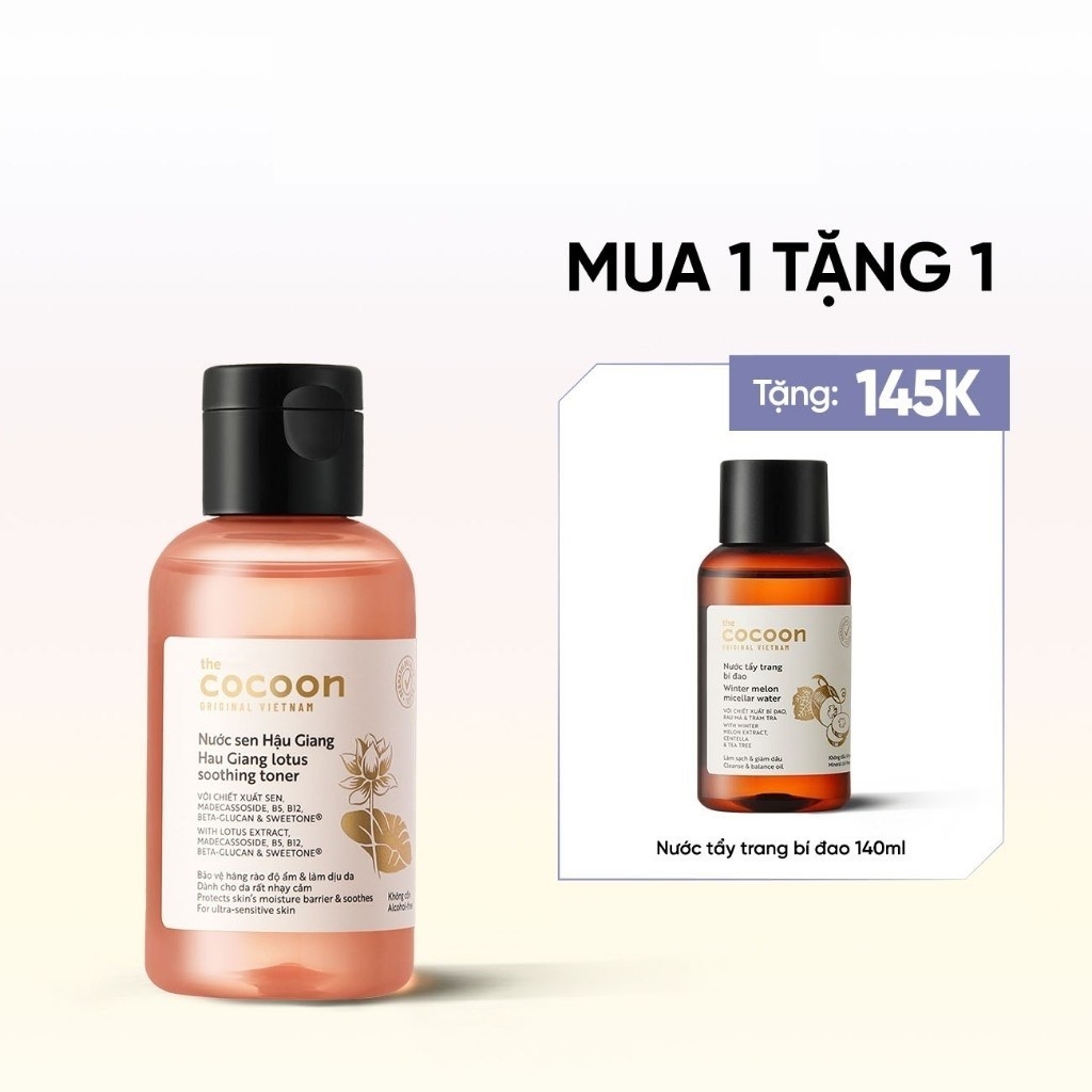 Toner sen Cocoon nước cân bằng da cấp ẩm Nước sen Hậu Giang  dành cho da rất nhạy cảm 140ml - 310ml