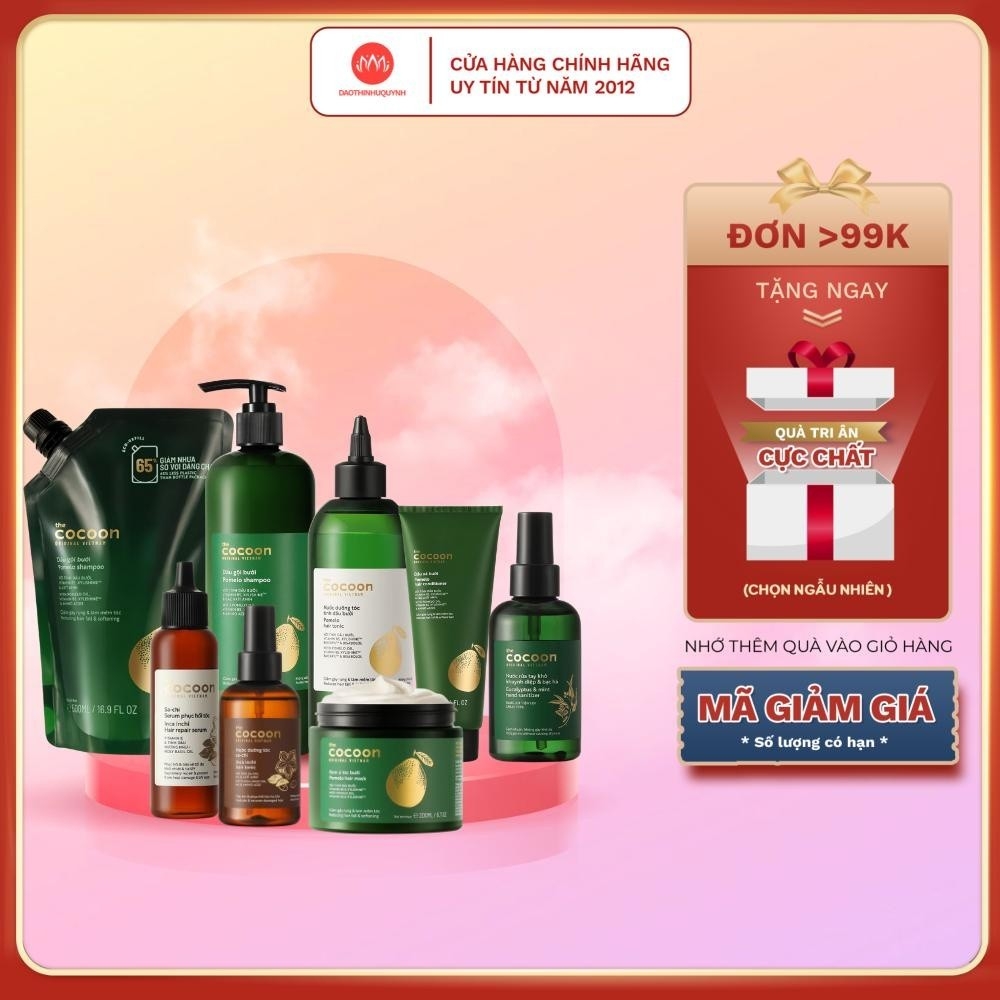 Bộ sản phẩm Cocoon bưởi dưỡng tóc giảm gẫy rụng tóc chứa tinh dầu - Serum Dầu gội dầu xả chính hãng