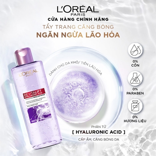 Nước Tẩy Trang Loreal Làm Sạch Và Cấp Ẩm Revitalift Hyaluronic Acid Hydrating Micellar Water 95ml- 400ml