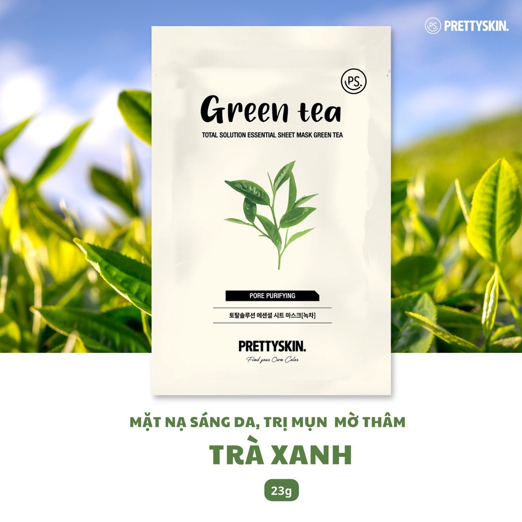 Mặt nạ giấy chính hãng dưỡng da Pretty Skin Mask miếng lẻ cấp ẩm Total Solution Essential Sheet 23g