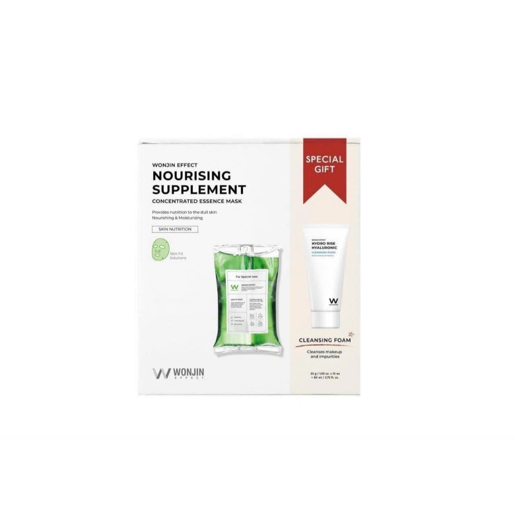 Hộp mặt nạ Wonjin Effect Essence Mask 10 miếng tặng sữa rửa mặt Vàng Toning - Đỏ Rejuvenation - Xanh Dương Hydro Rise - Xanh Lá Nourishing