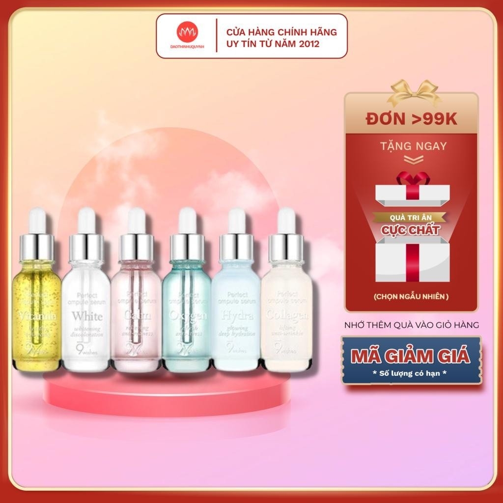 Tinh chất 9Wishes dưỡng da Serum 9 Wishes Ampule 25ml Hydra - Vitamin - Calm - Pine - Collagen - Oxygen