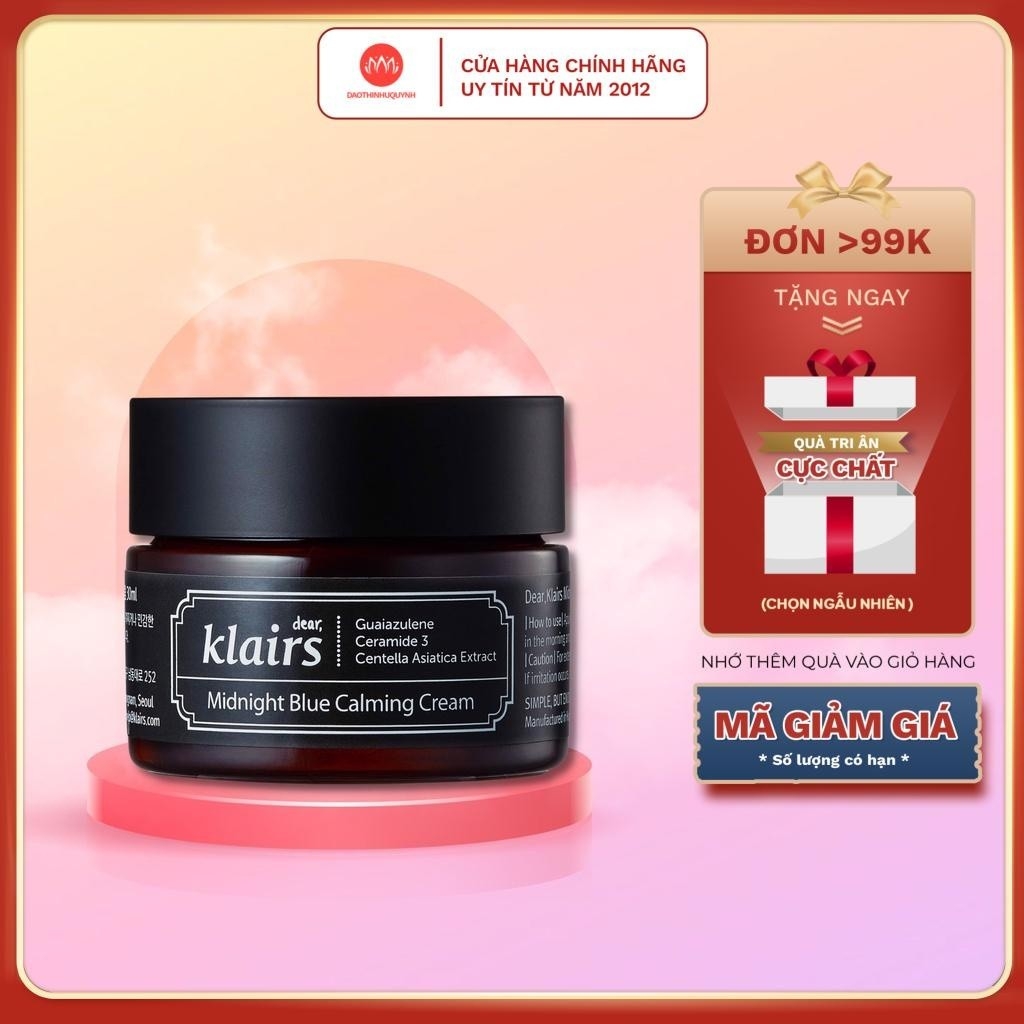 Kem Dưỡng Dear Klairs Làm Dịu Và Phục Hồi Da Midnight Blue Calming Cream 60ml Màu Đen - Chính Hãng - daothinhuquynh