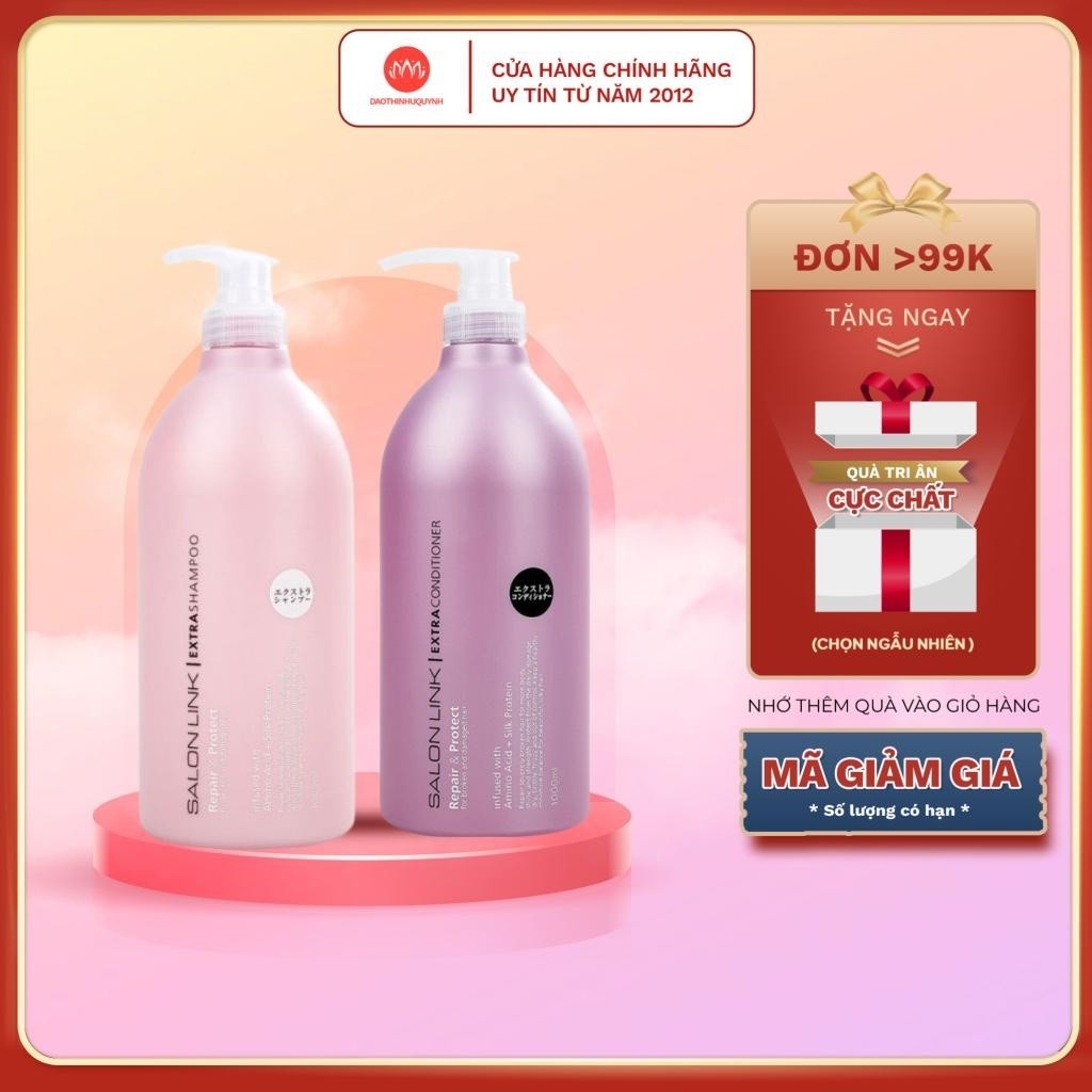 Set gội xả phục hồi tóc hư tổn  Kumano Salon Link Extra Shampoo 1000ml