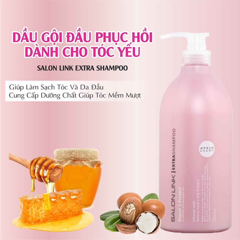 Set gội xả phục hồi tóc hư tổn  Kumano Salon Link Extra Shampoo 1000ml