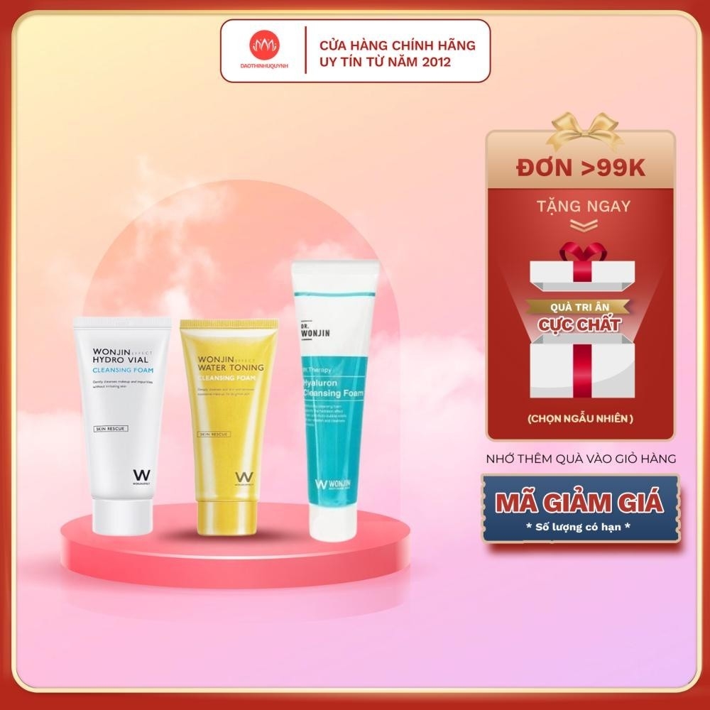Sữa rửa mặt WonJin Hyaluron - Hydro Vial- Water Toning Cleansing Foam Vàng - Trắng - Xanh Dương- 80ml - 100ml Chính hãng