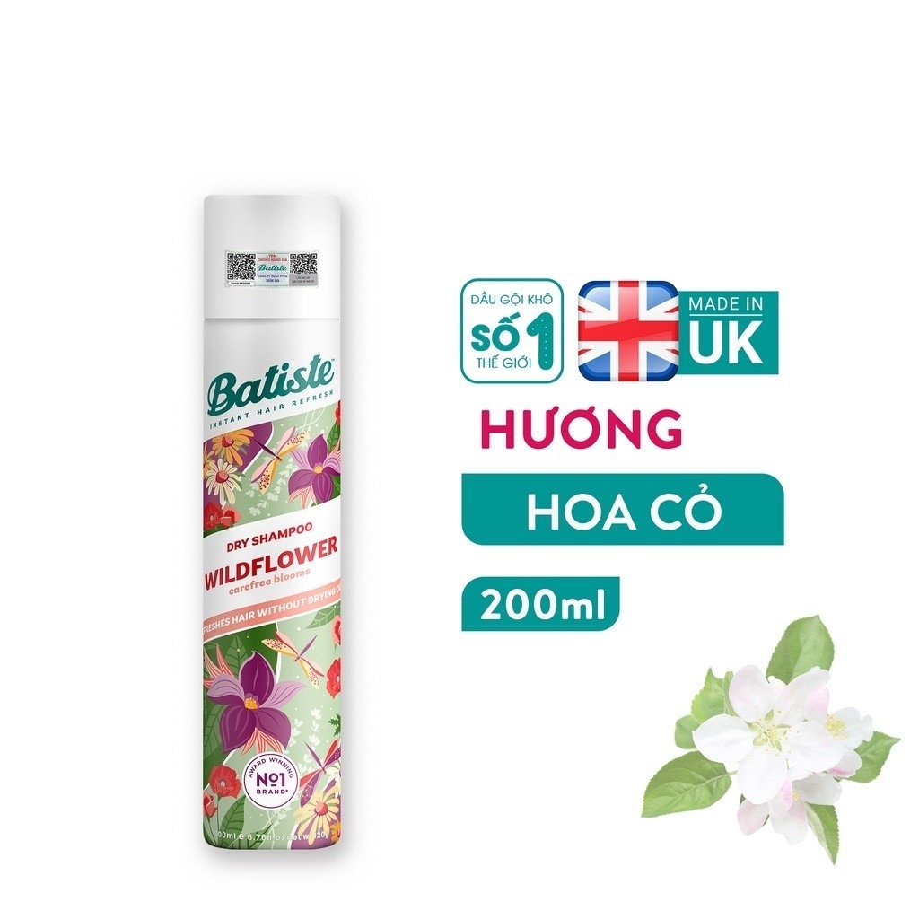Dầu Gội Khô Batiste Dry Shampoo Hết Ngứa, Hết Bết Dính Tóc Bồng Bềnh Tức Thì 200ml