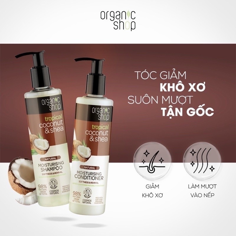 Set Dầu Gội Dầu Xả Organic Chăm Sóc Tóc Dưỡng Tóc Phục Hồi Tóc Hư Tổn Ngăn Ngừa Tóc Gãy Rụng Chai 280 ml