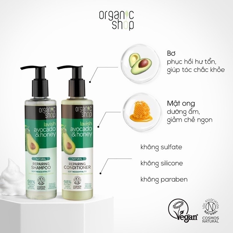 Set Dầu Gội Dầu Xả Organic Chăm Sóc Tóc Dưỡng Tóc Phục Hồi Tóc Hư Tổn Ngăn Ngừa Tóc Gãy Rụng Chai 280 ml