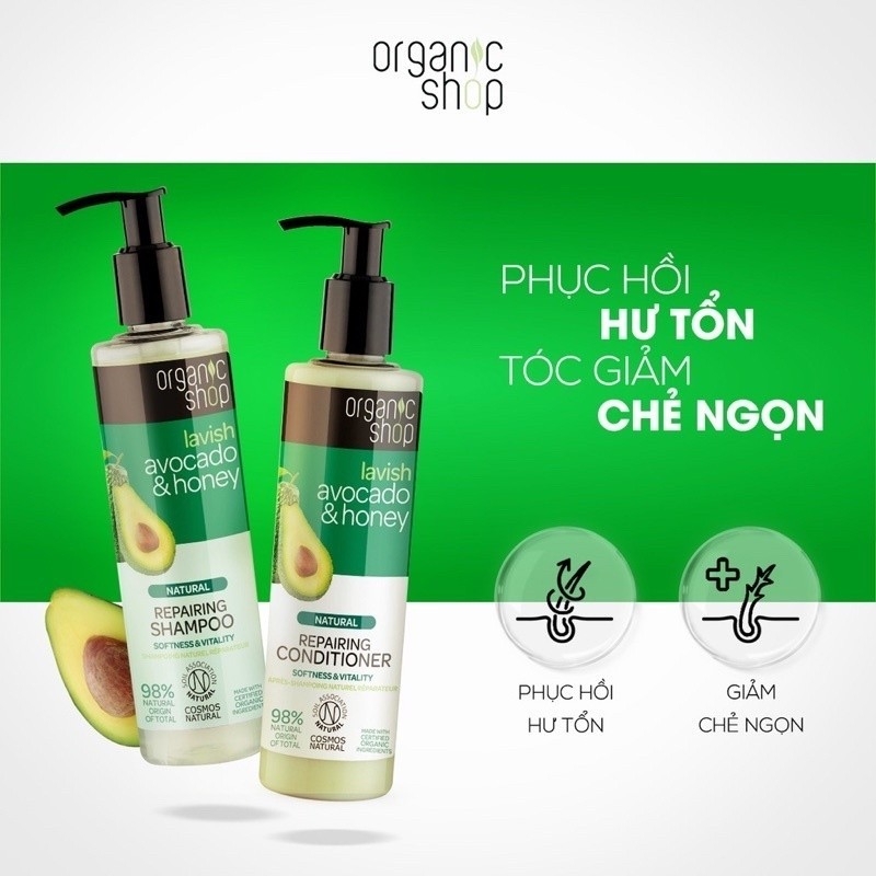 Set Dầu Gội Dầu Xả Organic Chăm Sóc Tóc Dưỡng Tóc Phục Hồi Tóc Hư Tổn Ngăn Ngừa Tóc Gãy Rụng Chai 280 ml