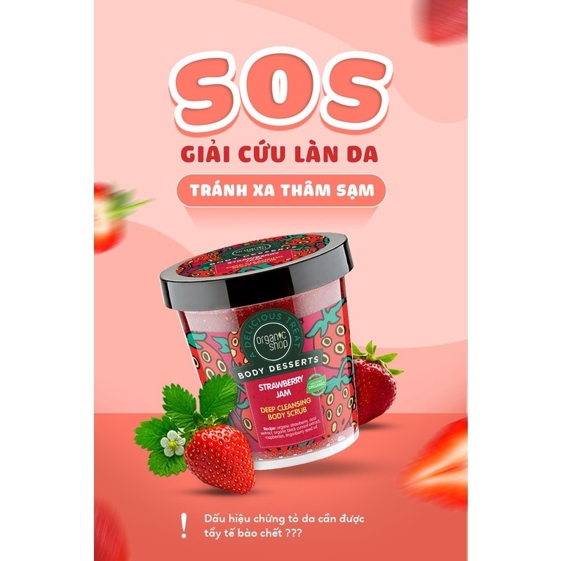Tẩy Tế Bào Chết Toàn Thân Organic Shop Body Desserts 450ml Strawberry Jam -Almond & Honey Milk-Chocolate-daothinhuquynh