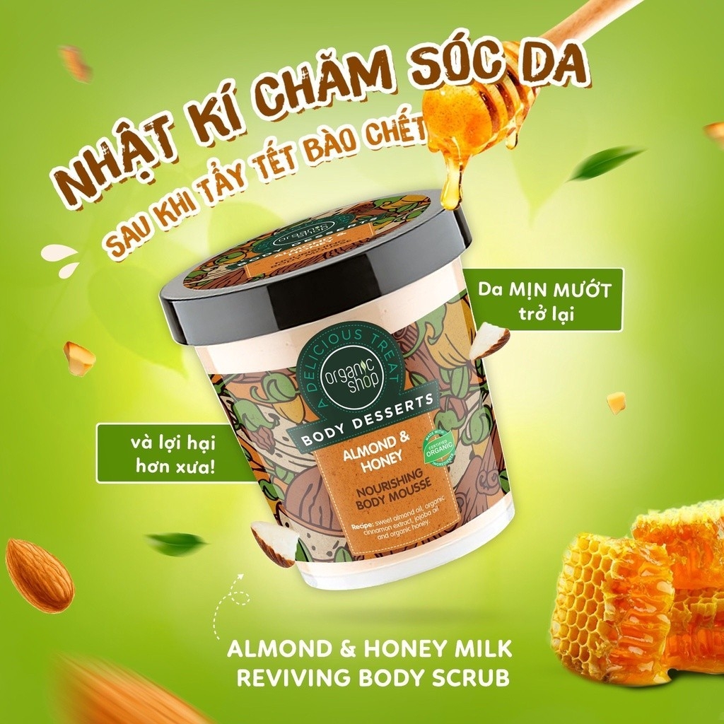 Tẩy Tế Bào Chết Toàn Thân Organic Shop Body Desserts 450ml Strawberry Jam -Almond & Honey Milk-Chocolate-daothinhuquynh