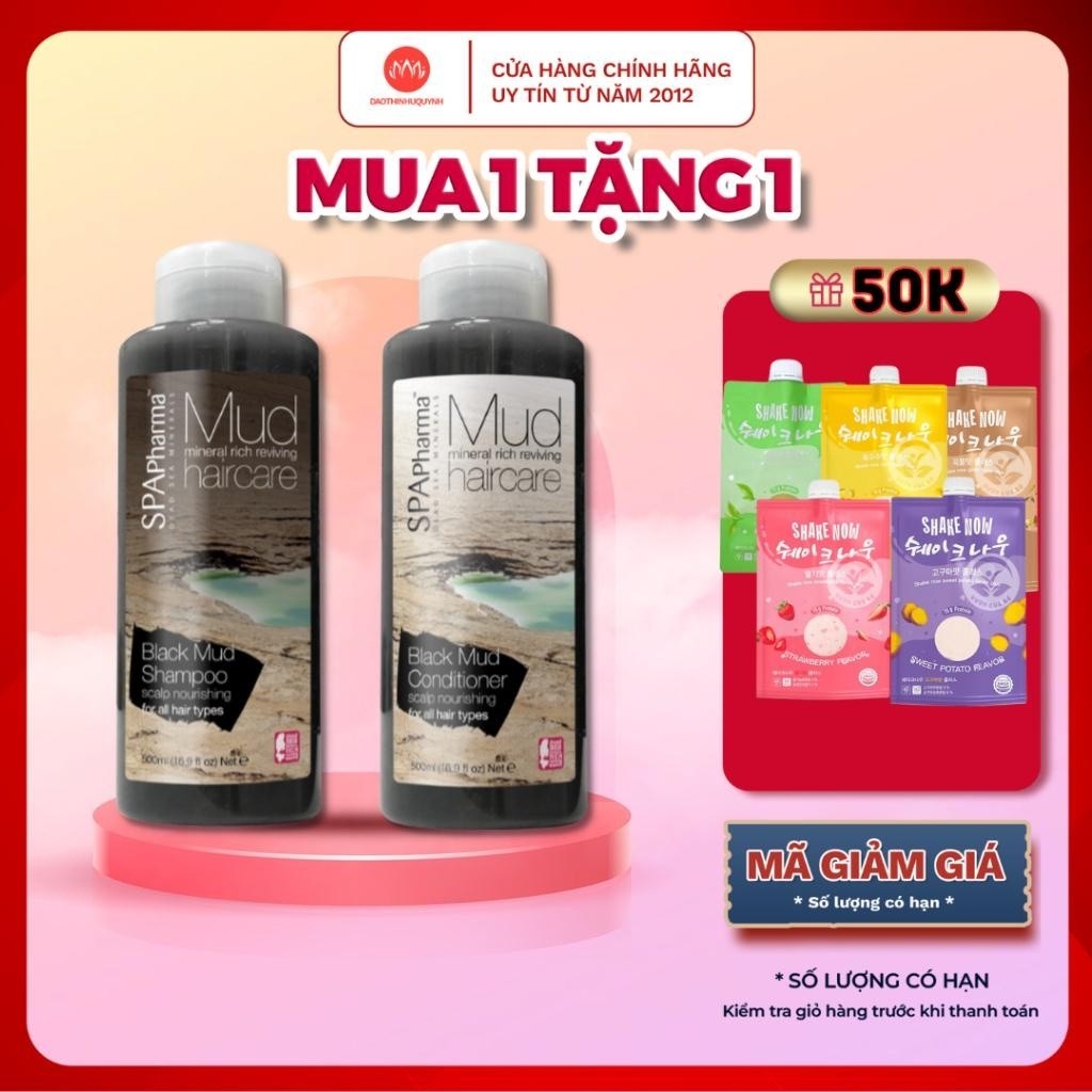 Set dầu gội xả bùn đen Spa pharma dành cho mọi loại tóc 500ml x2 tóc dầu tóc siêu dầu giảm gàu ngứa