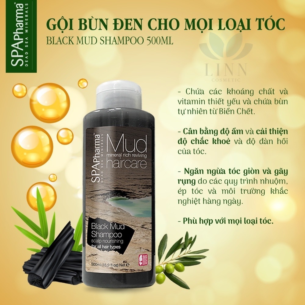 Set dầu gội xả bùn đen Spa pharma dành cho mọi loại tóc 500ml x2 tóc dầu tóc siêu dầu giảm gàu ngứa