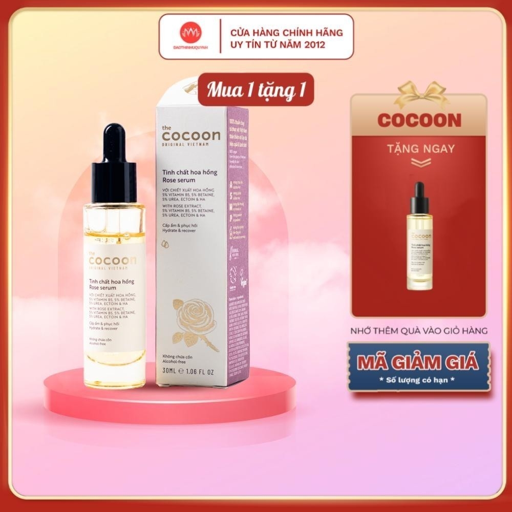 Tinh chất hoa hồng cocoon serum cấp ẩm và phục hồi da chiết xuất hoa hồng Cocoon Rose Serum mua 1 tặng 1 30ml chính hãng