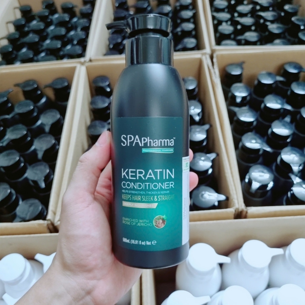 Set gội xả chuẩn salon Spa Pharma Keratin siêu phục hồi tóc màu đen SpaPharma cao cấp 500ml-1000ml