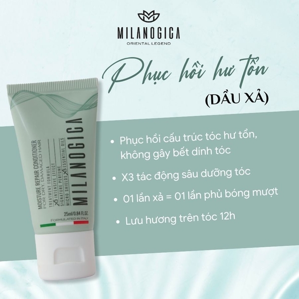 Combo dầu gội dầu xả hương nước hoa Milanogica Moisture Repair - phục hồi hư tổn, kích thích mọc tóc