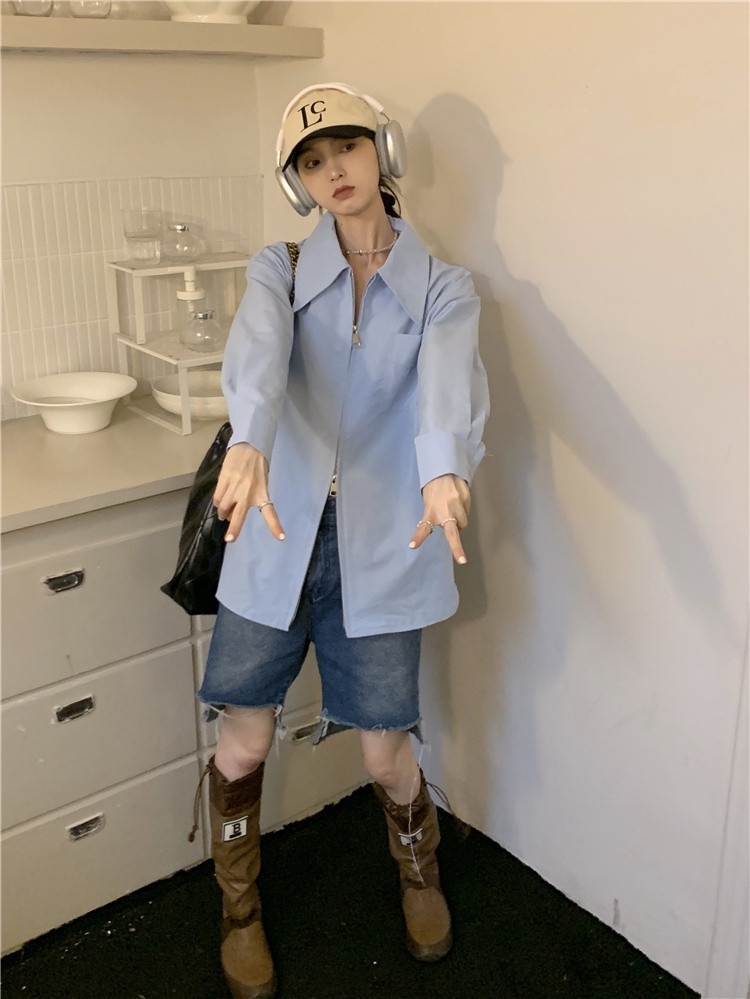 Áo Sơ Mi Dài Tay Có Khoá Kéo Thời Trang