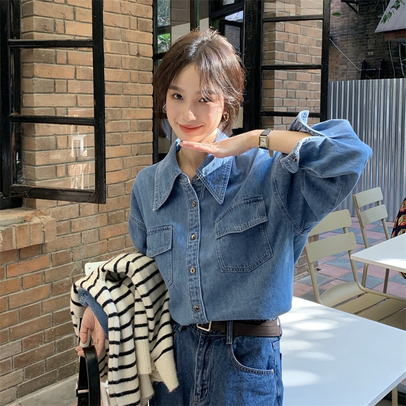 Áo sơ mi denim thiết kế cao cấp trẻ trung năng động