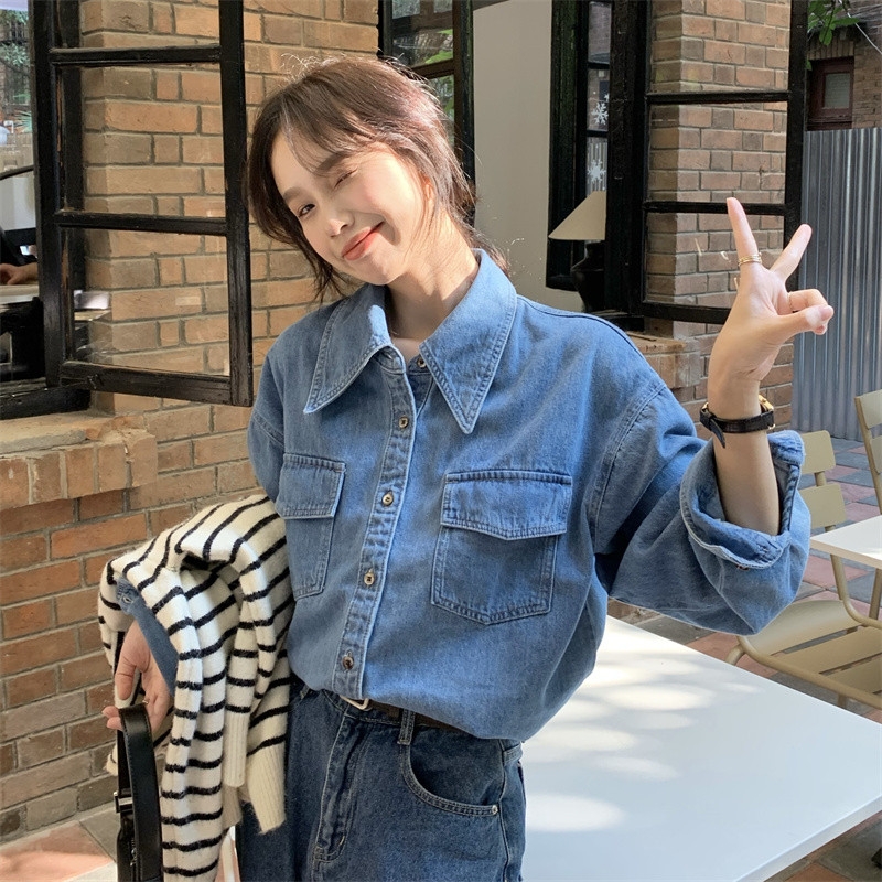 Áo sơ mi denim thiết kế cao cấp trẻ trung năng động