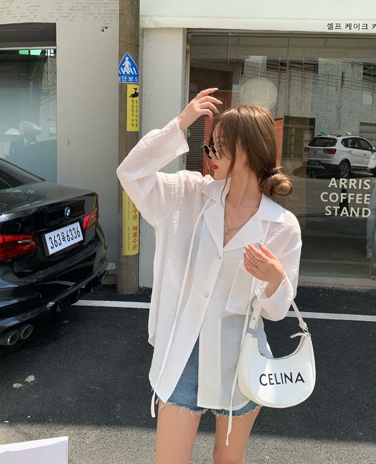 Áo sơ mi Retro cổ dây cách điệu thời trang Hàn Quốc cho nữ