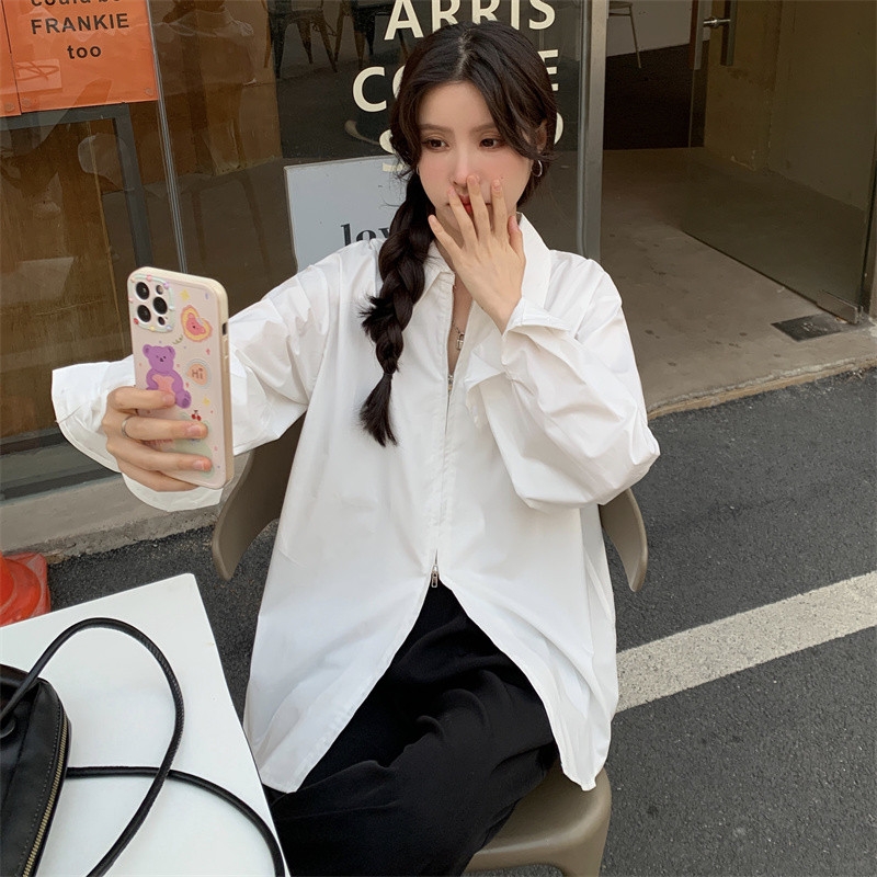 Áo sơ mi vạt chéo khoá kéo kiểu dáng độc đáo