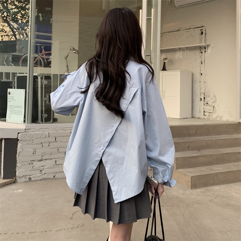 Áo sơ mi vạt chéo khoá kéo kiểu dáng độc đáo