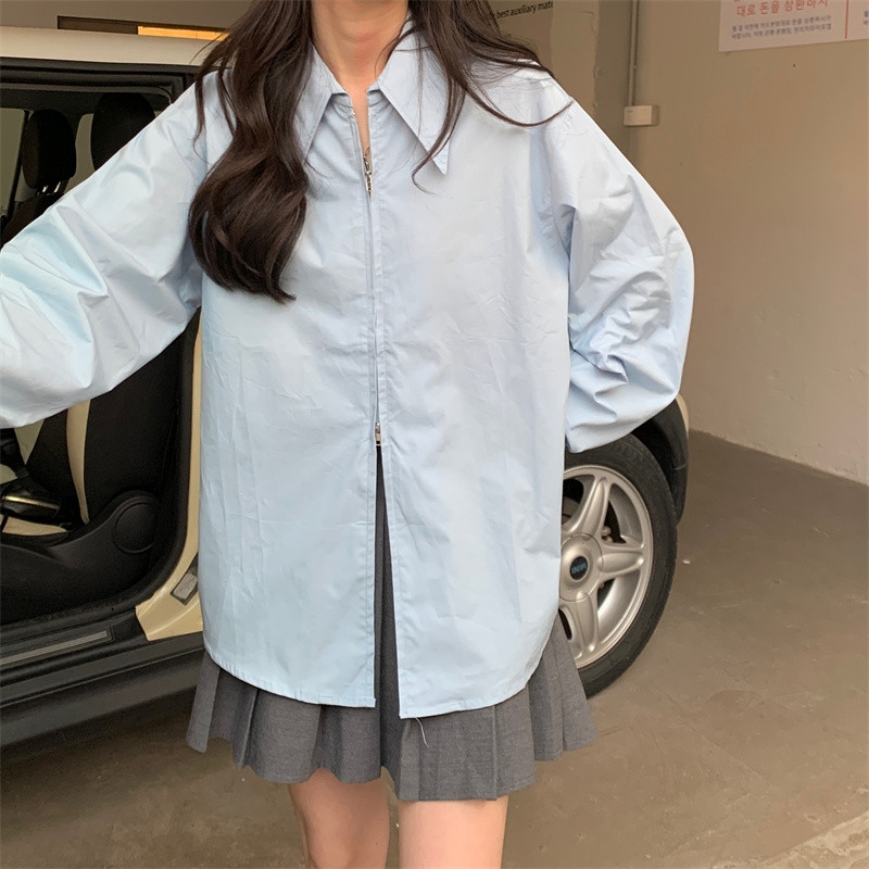 Áo sơ mi vạt chéo khoá kéo kiểu dáng độc đáo