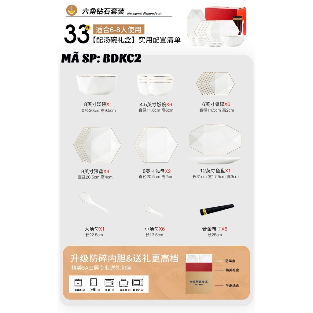 Bộ bát đĩa lục giác BDKC