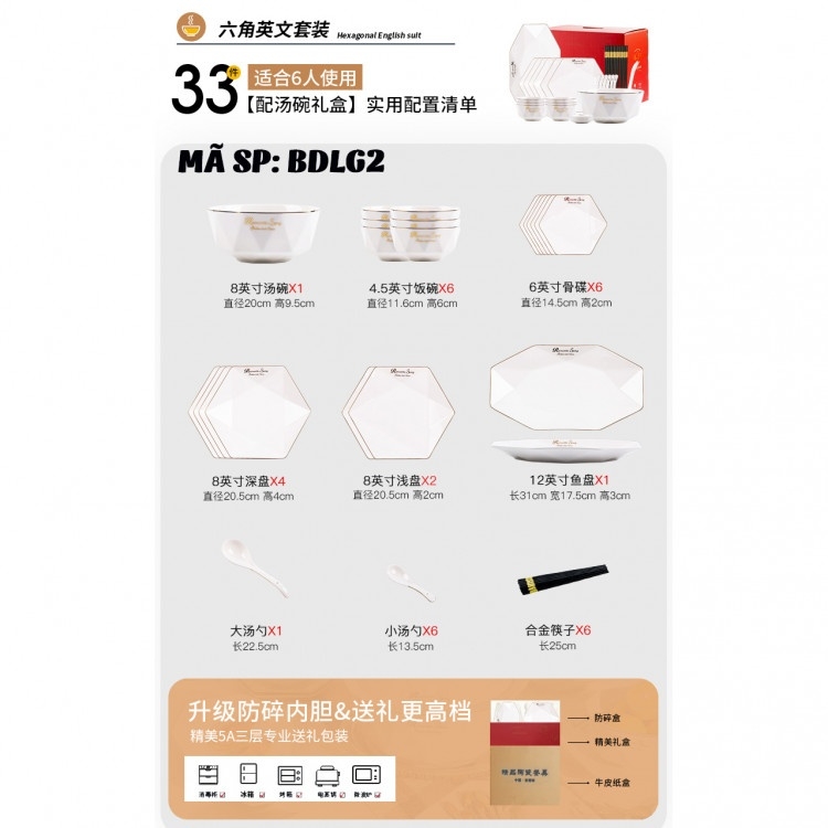 Bộ bát đĩa lục giác BDLG