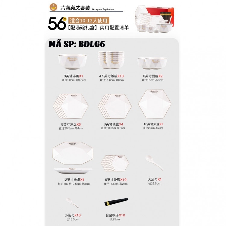 Bộ bát đĩa lục giác BDLG