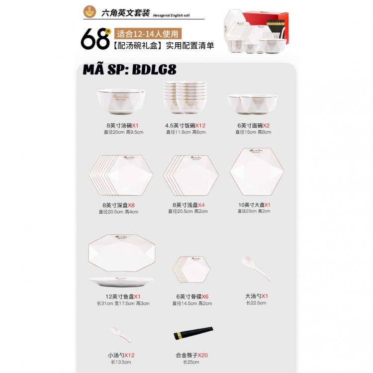 Bộ bát đĩa lục giác BDLG