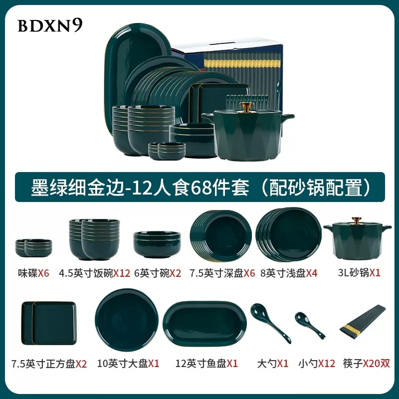 Bộ bát đĩa xanh ngọc lục BDXN