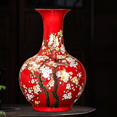 Bình gốm hoa mai men nhũ BGAD