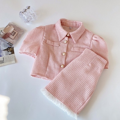 Set dạ tweed áo vest dáng xuông mix chân váy chữ A phong cách tiểu thư đi tiệc