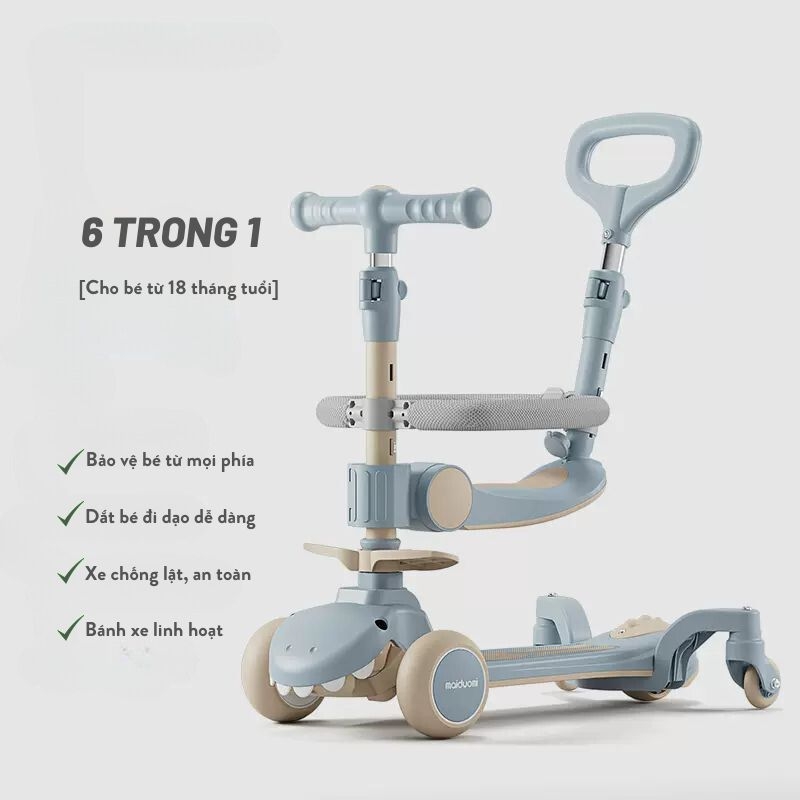 Xe trượt Scooter cao Cấp, xe chòi chân cho bé 6 trong 1