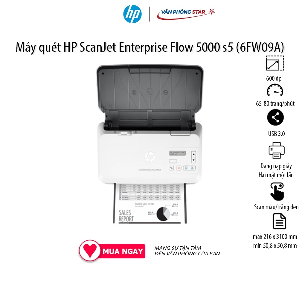 Máy quét HP ScanJet Enterprise Flow 5000 S5 (6FW09A). Máy scan đảo mặt tự động - CHÍNH HÃNG HP MỚI 100% - Vanphongstar