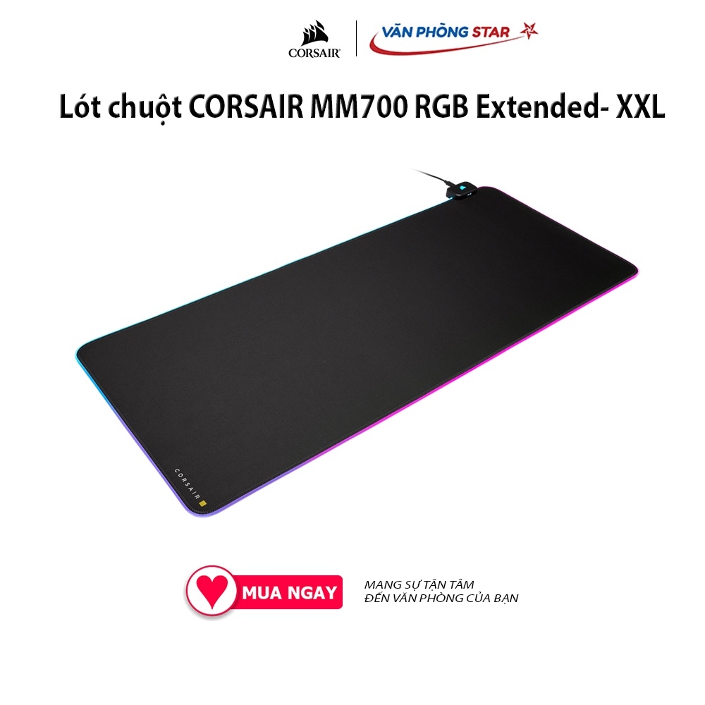 Lót chuột CORSAIR MM700 RGB Extended- XXL 360° ánh sáng RGB đế cao su chống trượt Bảo hành 24 tháng Chất liệu Vải