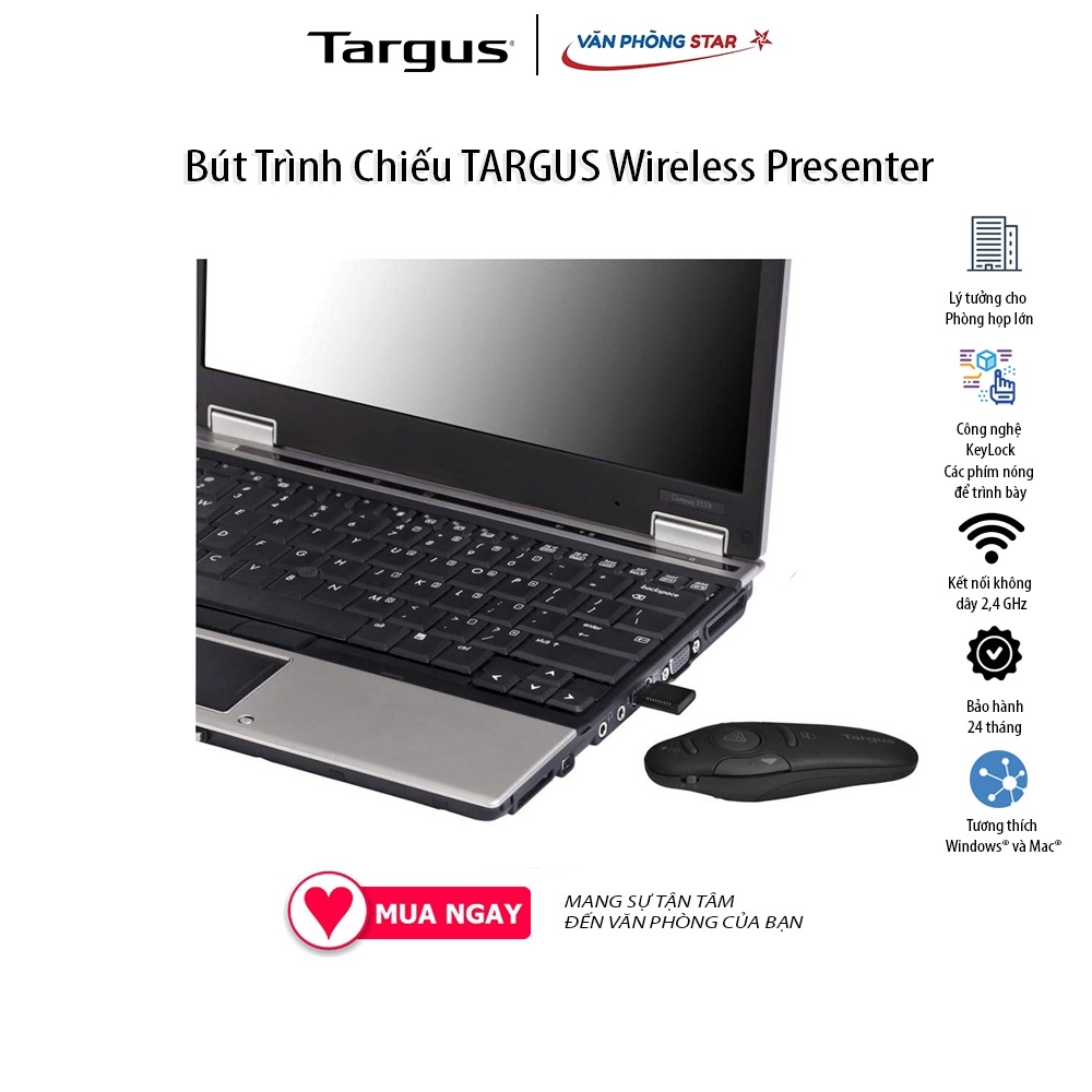 Bút Trình Chiếu TARGUS P19 Wireless Presenter With Laser Pointer Kết nối không dây Tương thích với Windows & MacOS
