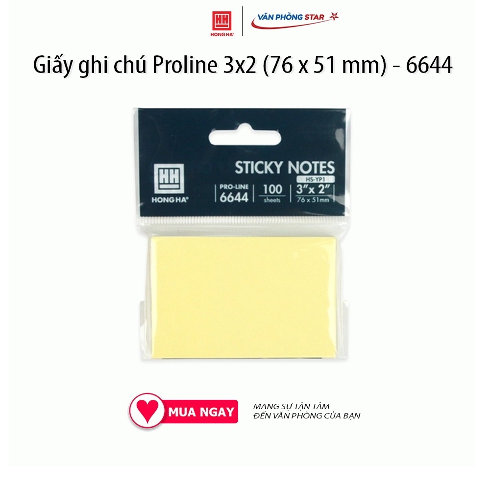 Giấy ghi chú Proline 3x2 (76 x 51 mm) - 6644 được làm từ chất liệu nhựa dẻo chất lượng cao, đầu vuông, màu sắc tươi sáng
