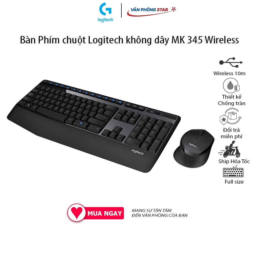 Bộ bàn phím chuột không dây Logitech MK345