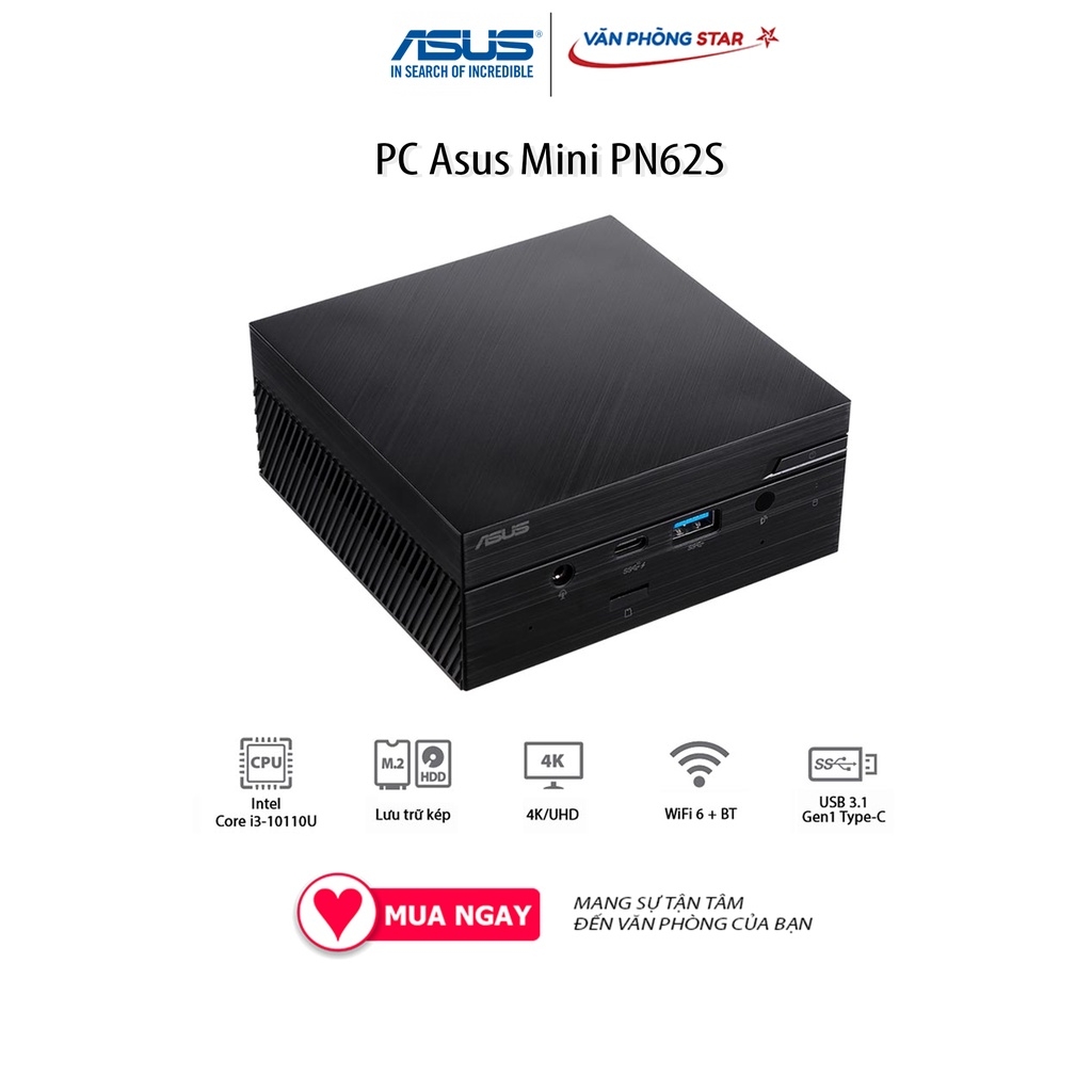 PC Asus Mini PN62S (i5-10210U/4GB RAM/256GB SSD/WL+BT/K+M/No OS) (PN62S-B5301MV)
