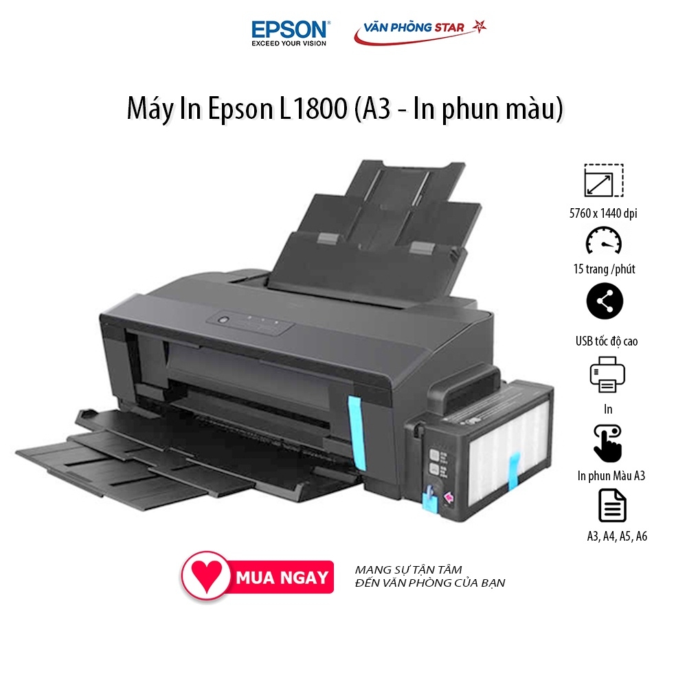 [FREESHIP] Máy In Epson L1800 (A3 - In phun màu) 15 trang / 1 phút độ phân giải 5760 x 1440 dpi