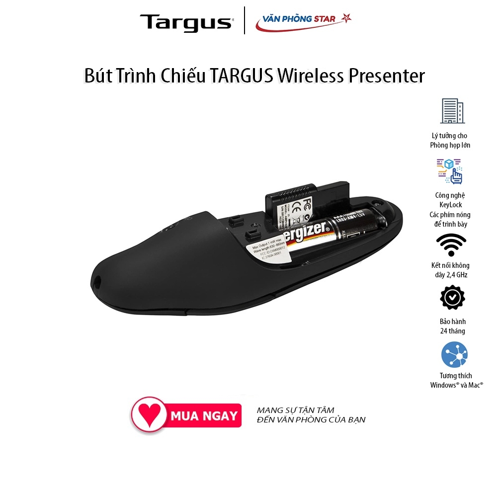 Bút Trình Chiếu TARGUS P19 Wireless Presenter With Laser Pointer Kết nối không dây Tương thích với Windows & MacOS